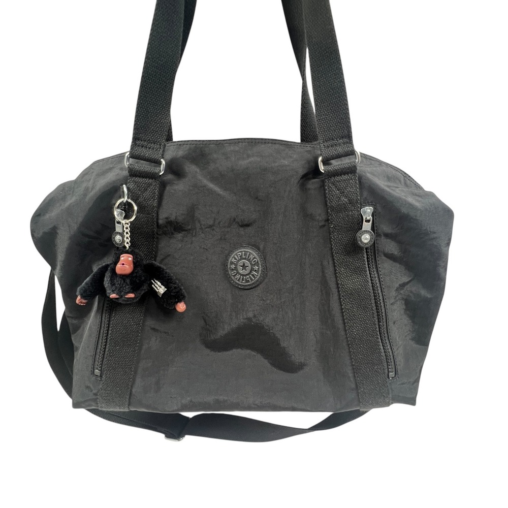 Kipling Skyler Black Nylon Tote Bag Crossbody Shoulder Purse Monkey Keychain L